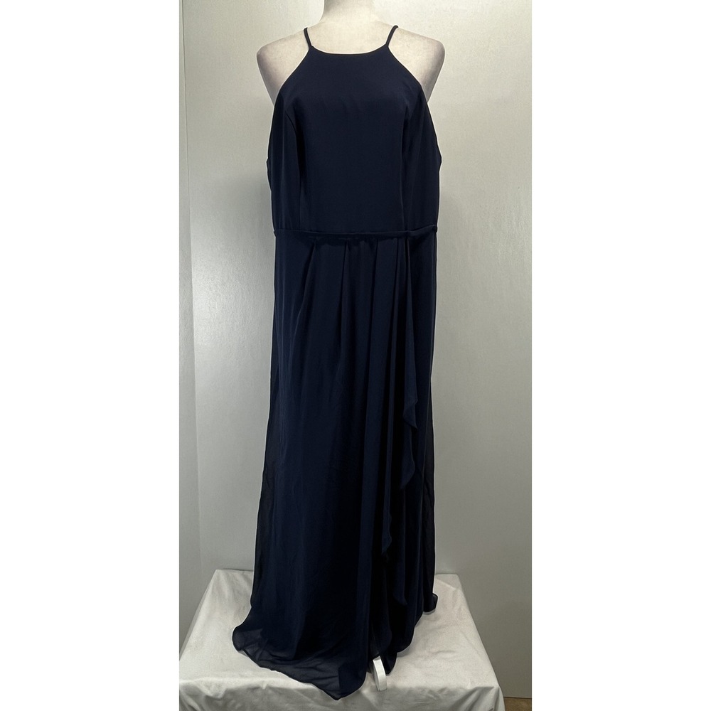 David's Bridal Formal Dress Gown Sz 18 Plus GUC Navy Sleeveless Chiffon Flowy